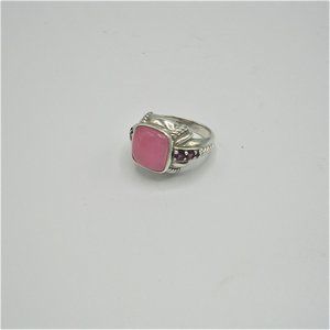 Judith Ripka 925 Rose Quartz & Garnet Ring sz 9